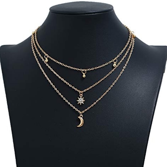 Goldtone Moon Layered Choker Necklace - Picture 6 of 6